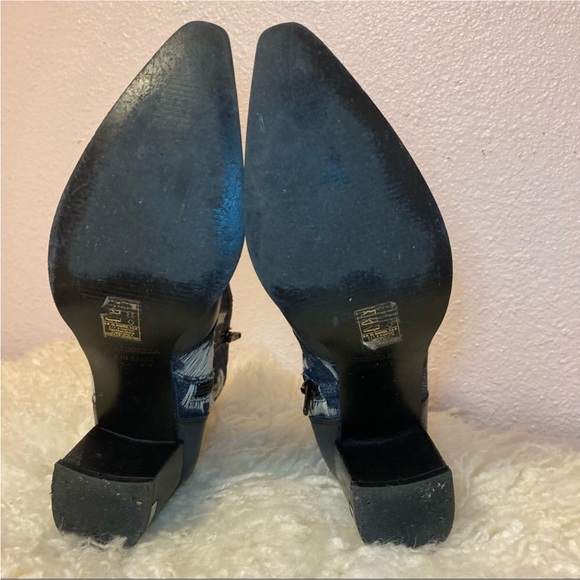 Roberto Botella Navy leather with distressed denim textile ankle boots, size 38 - Picture 3 of 3